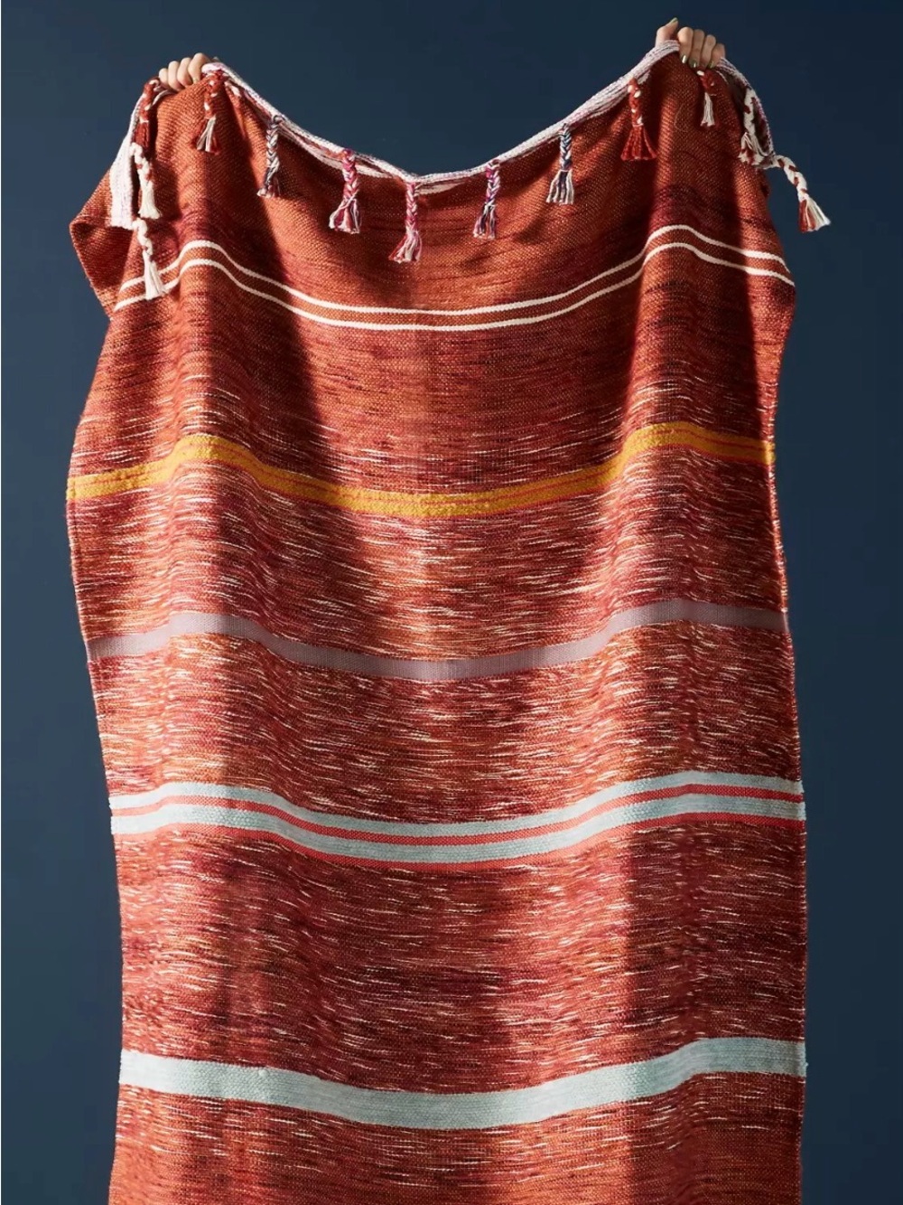 Anthropologie Woven Anya Striped Throw Blanket in Dark Orange